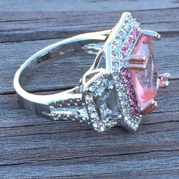 Pink and White Sapphire Large S925 Silver Ring - Picture 5 of 8